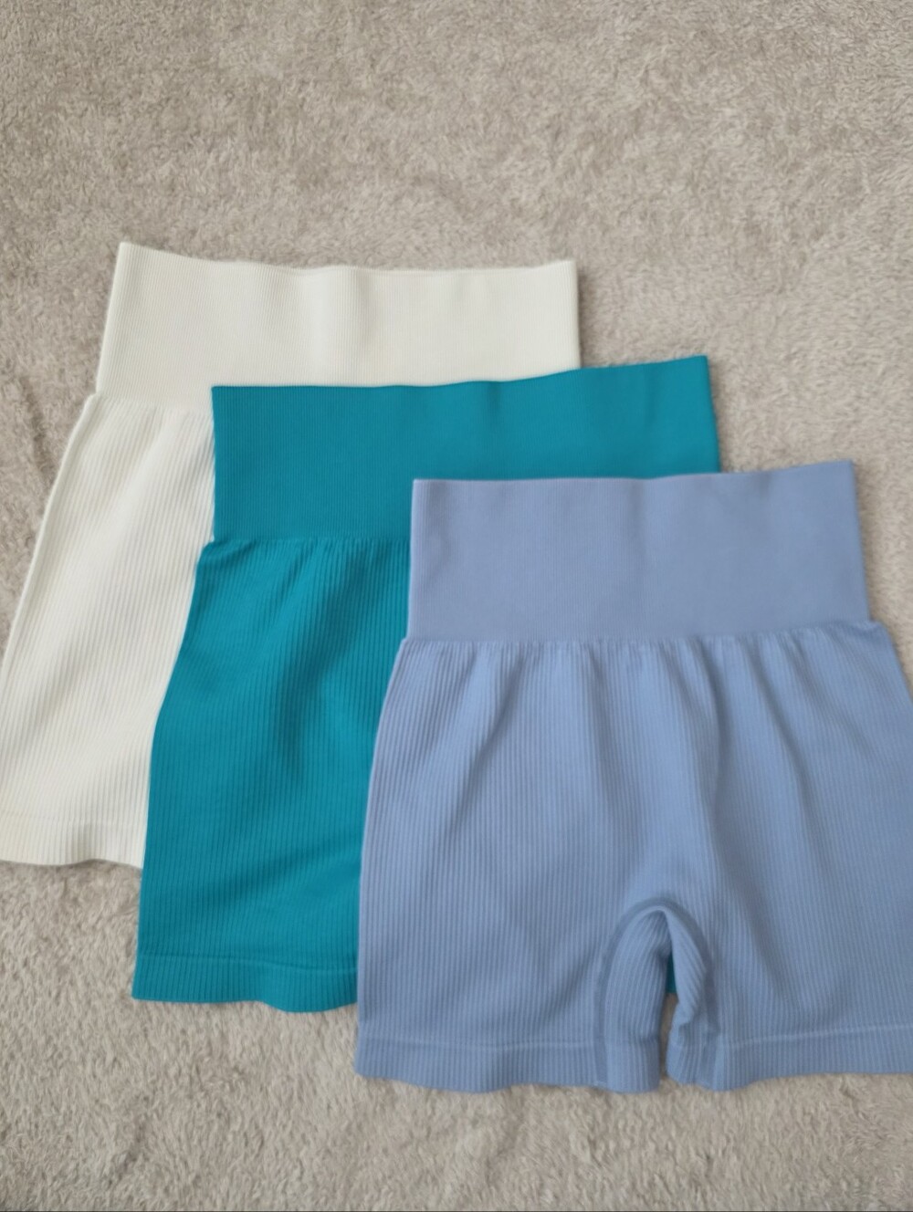 Ribbed Biker Shorts - Teal, Light Blue, Cream Trio 2 Med And 1 Small